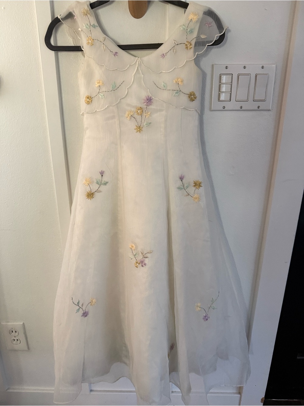 Cream Floral Embroidered Girls Party Dress